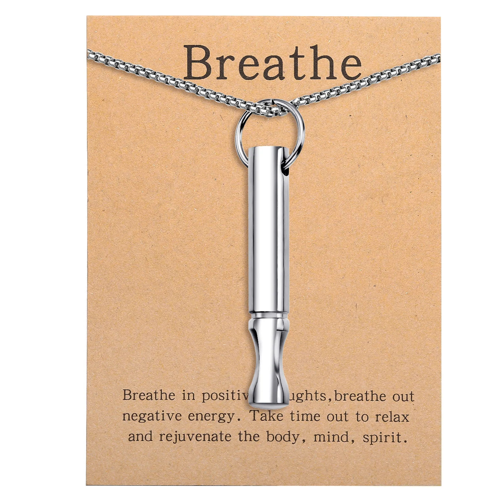 1Pc Mindful Breathing Necklace Stress Relief Pendant Stainless Steel Anxiety Breathing Necklace For Men