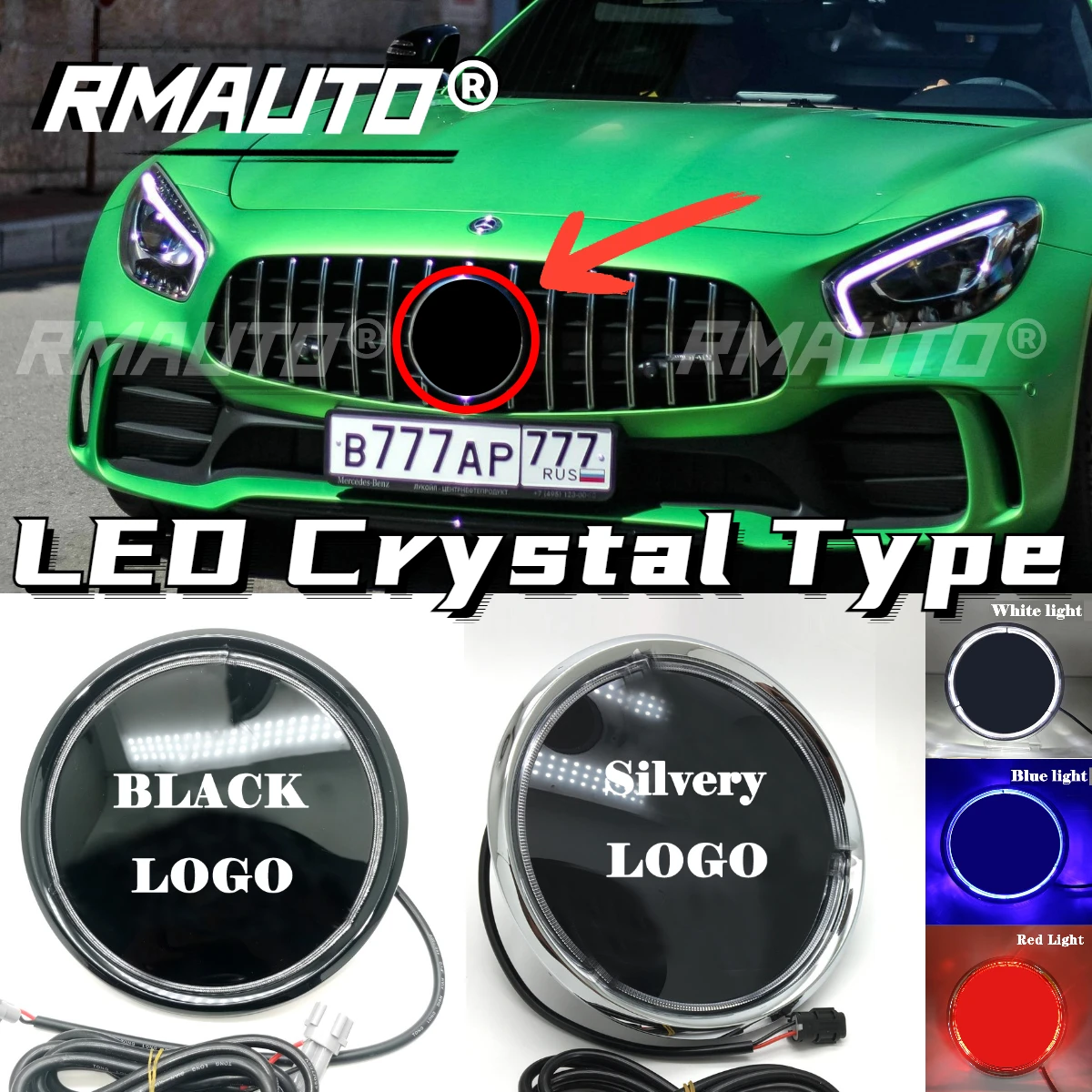 LED Crystal Type Car Front Logo Middle Emblem Grille Badge For Mercedes Benz GLC GLE GLS X253 W166 X166 2015-2019 2020-2022