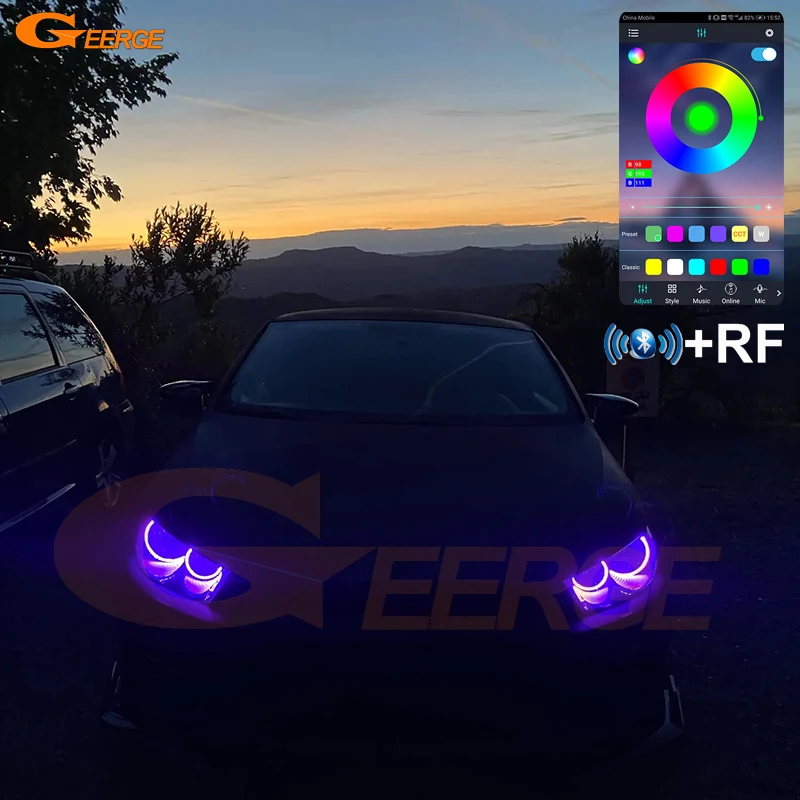 

For Volkswagen VW Scirocco III 2008 2009 - 2012 2013 Bluetooth App Multi Color Ultra Bright RGB LED Angel Eyes Kit Halo Rings