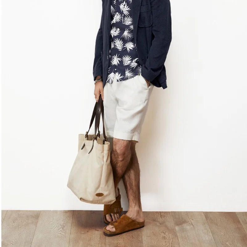 Summer Men's Naples Shorts Paris Buckle Retro Gentleman Linen Thin Cool Five-Point Pants Middle-Aged Workwear