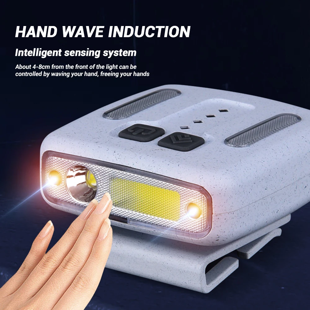 COB LED Sensor Headlamp Cap Clip Light Rechargeable Head Flashlight Headlight Led Head for Fishing Camping with Power Display