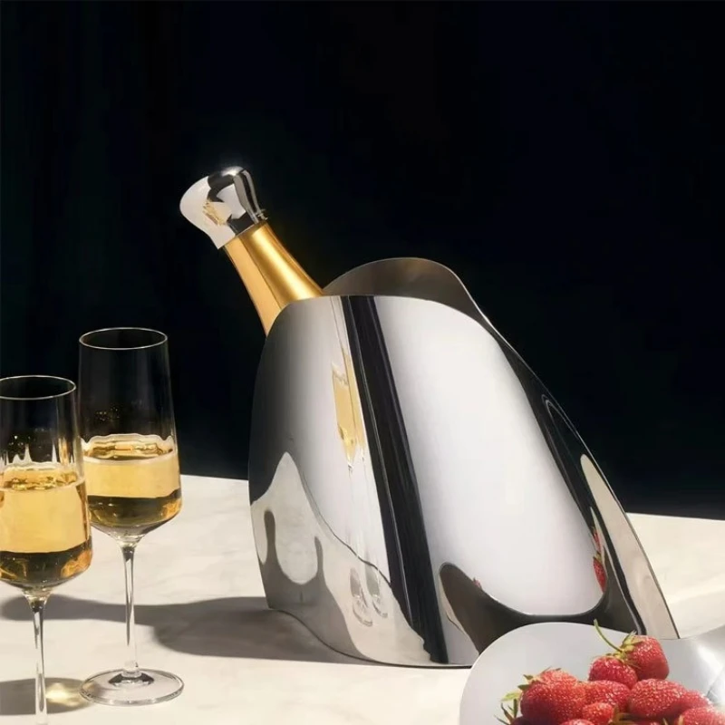 Stainless steel champagne ice bucket ornament model room hotel creative home living room table soft decoration