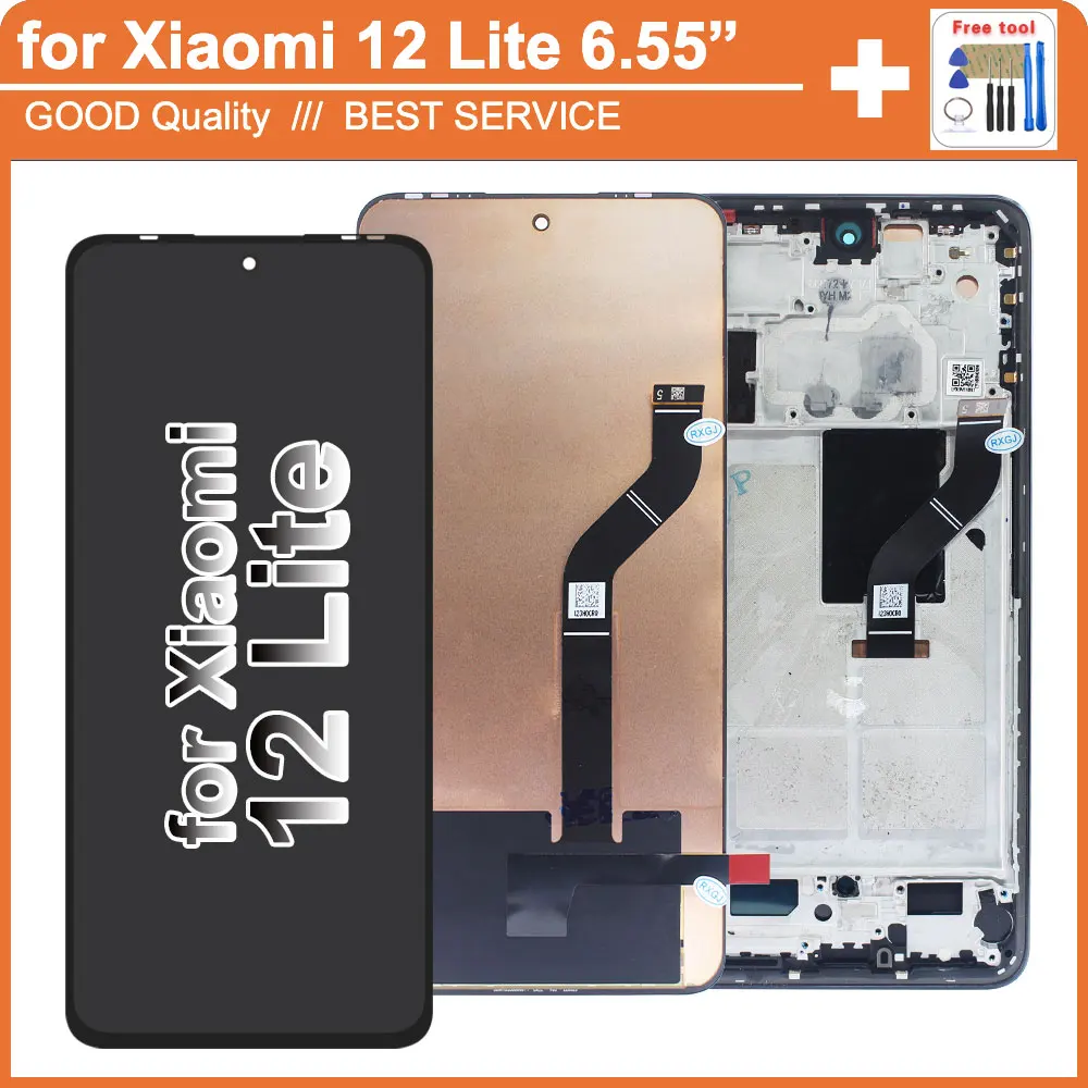 AMOLED for Xiaomi Mi 12 Lite LCD Display Touch Screen Digitizer Assembly for Xiaomi 12 Lite 2203129G LCD With Frame