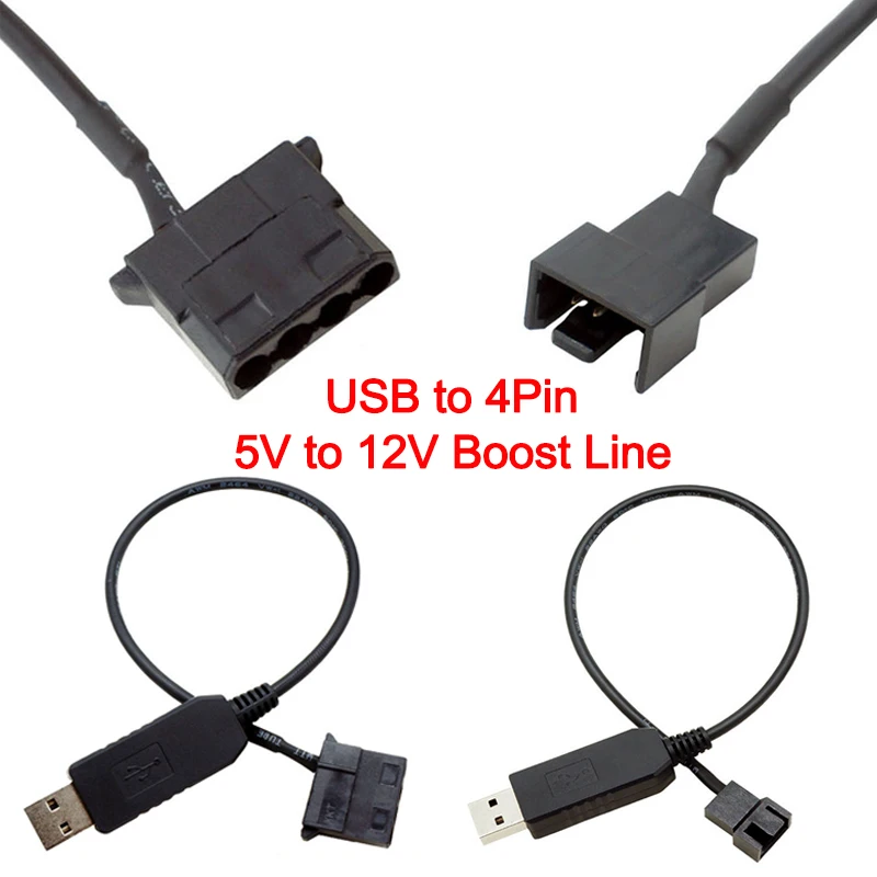 1 Stück USB auf 4Pin PWM 5V auf 12V Boost Line USB ummantelt PC-Lüfter Netzteil-Anschluss Konverterkabel 5V auf 12V