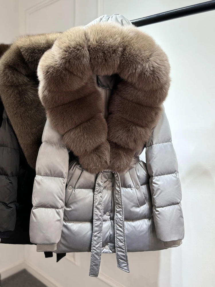 Lagabogy 2025 Top Quality Winter White Goose Down Jacket Women Coat Natural Silver Fox Fur Hooded Thick Female Waterproof Parkas