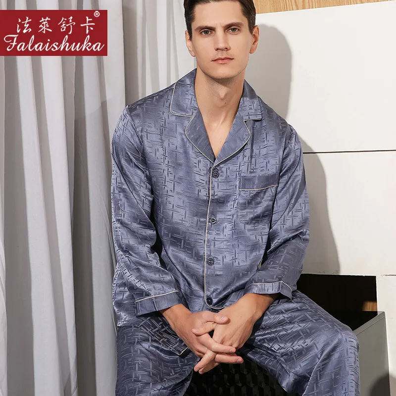 19 Momme 100 % Seide Herren-Nachtwäsche Langarm-Pyjama-Sets Herren edel Exquisite Jacquard-Nachtwäsche aus reiner Seide Reine Farbe T9072