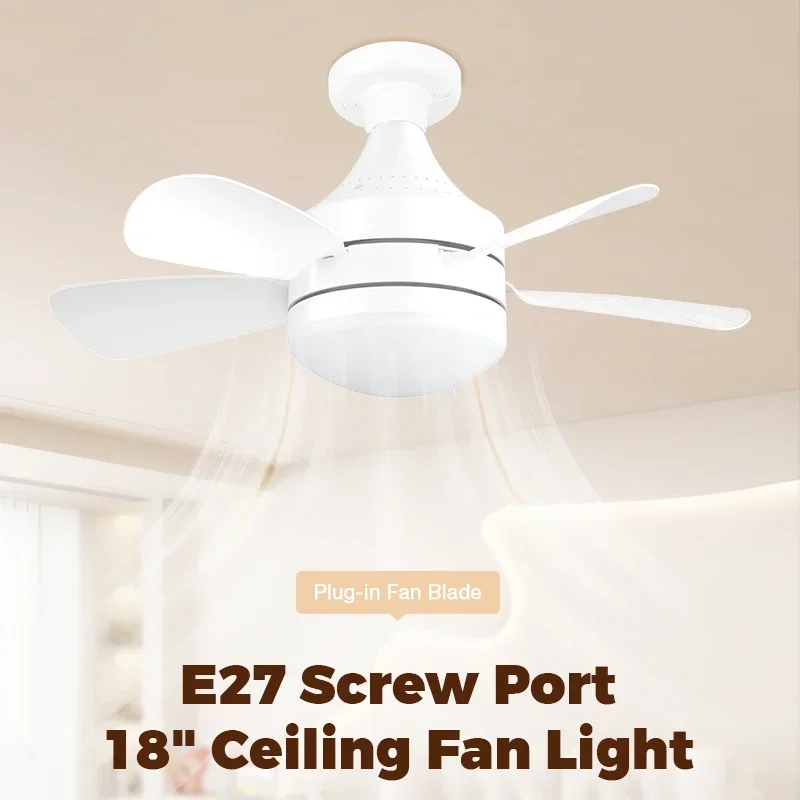 3 Adjustable Wind Speed Remote Control Dimmable Ceiling Fan Light 18-inch E27 5 Blades LED Ceiling Fan Light Mute Electric Fan