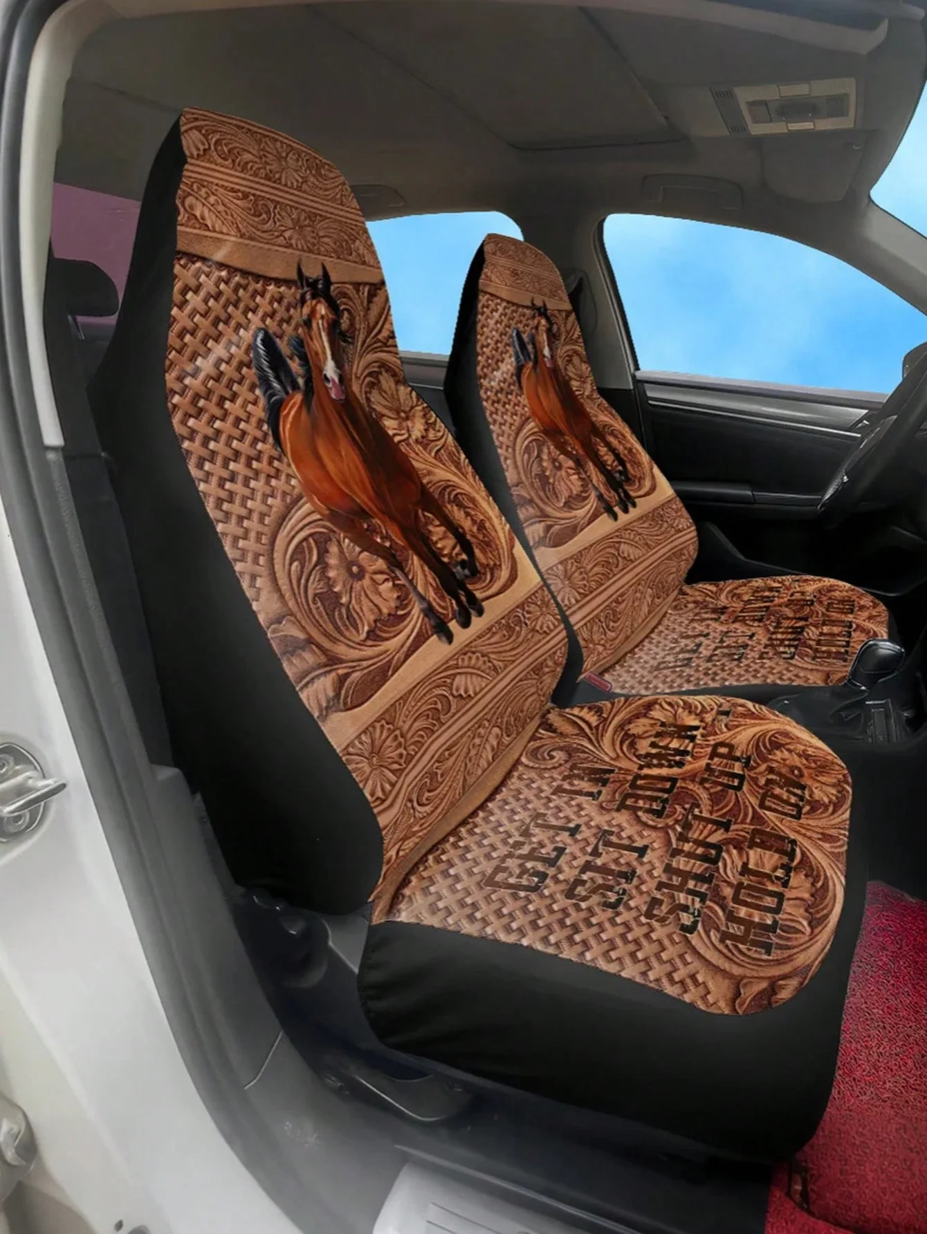 قطعة واحدة من غطاء مقعد السيارة المنقوش على شكل حصان جالوب - واقي مقعد فردي مطبوع بنسيج ثلاثي الأبعاد، مناسب عالمي لجانب السائق، قابل للتنفس #2
