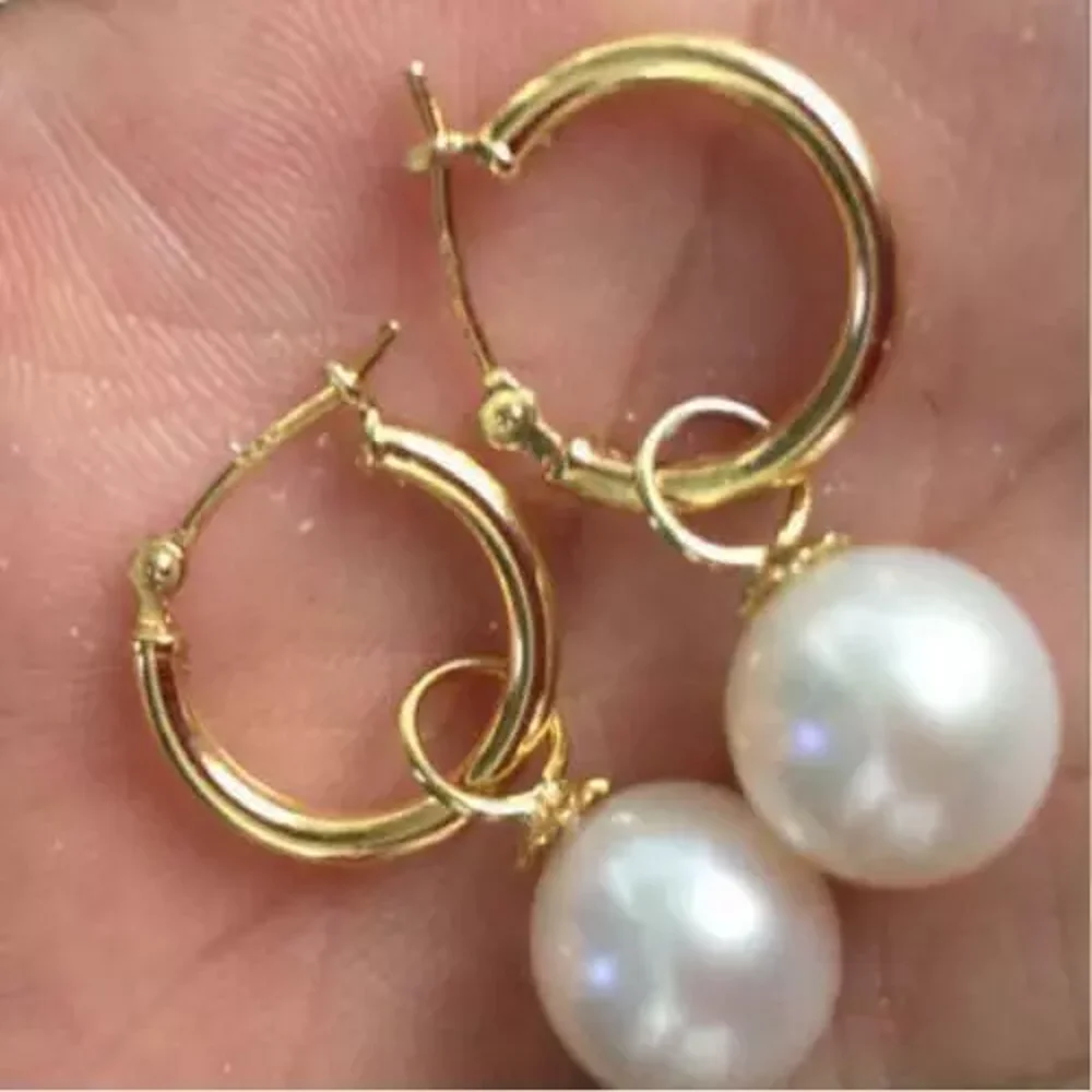 

Natural AAA 7-8mm AAA South Sea White Pearl Earrings 14K Gold 8-9mm 9-10mm 10-11mm