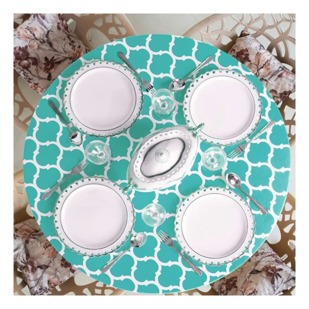 

40-44 In PVC Tablecloths Elastic with Flannel Backing Waterproof Table Covers Dirt Resistant Oil Proof Small Round Tablecloth