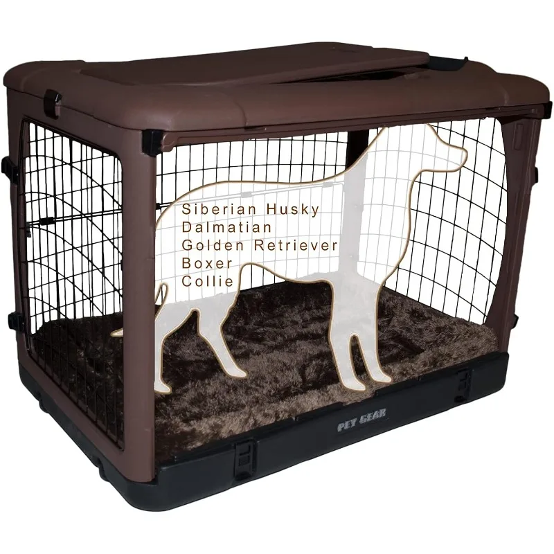 4 Door Steel Crate for Dogs/Cats with Garage-Style Door, Includes Plush Bed + Travel Bag, No Tools Required, 3 Models, 3 Colors