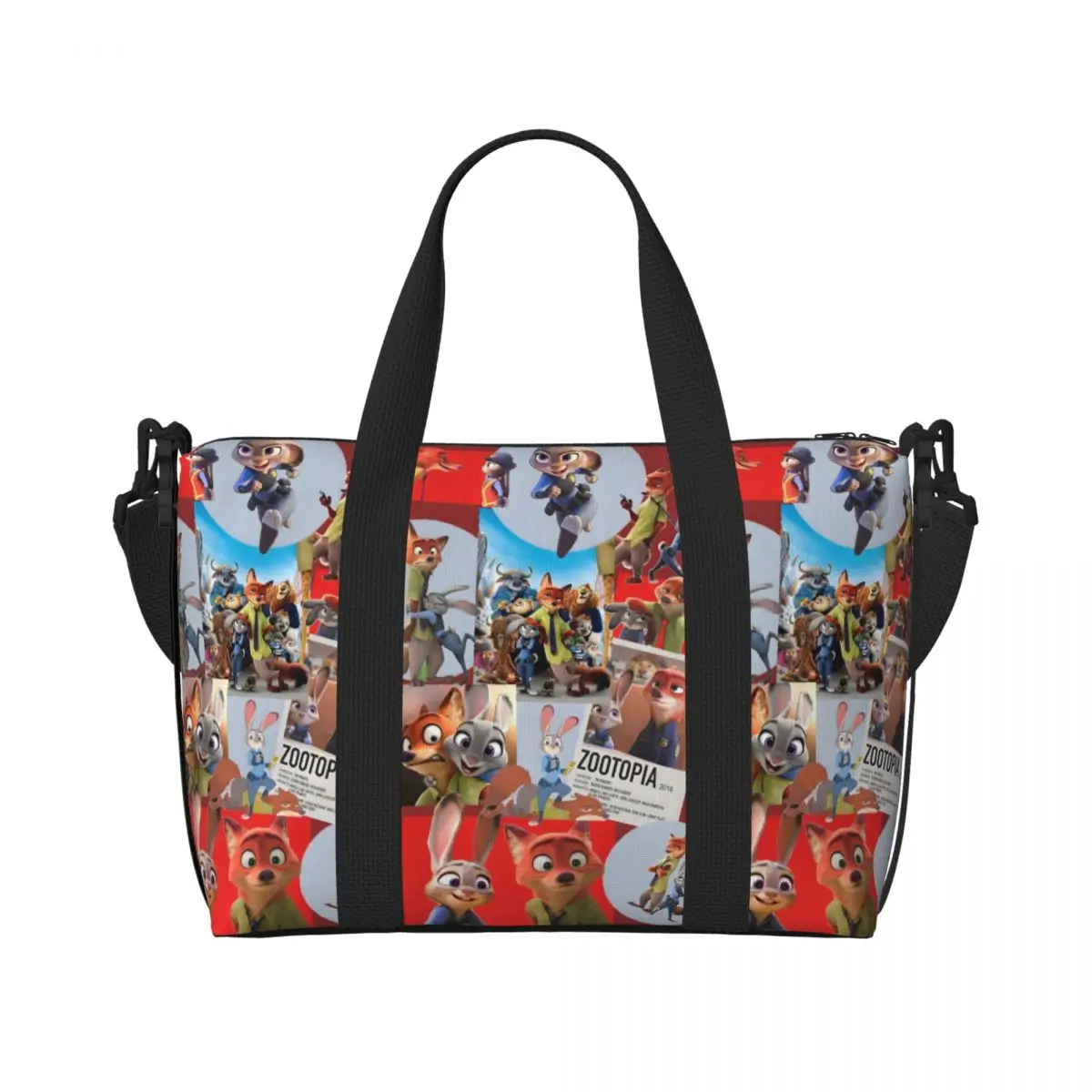 

Custom Zootopia Tote Bag Women Large Capacity Cartoons Gym Beach Shoulder Travel Bag