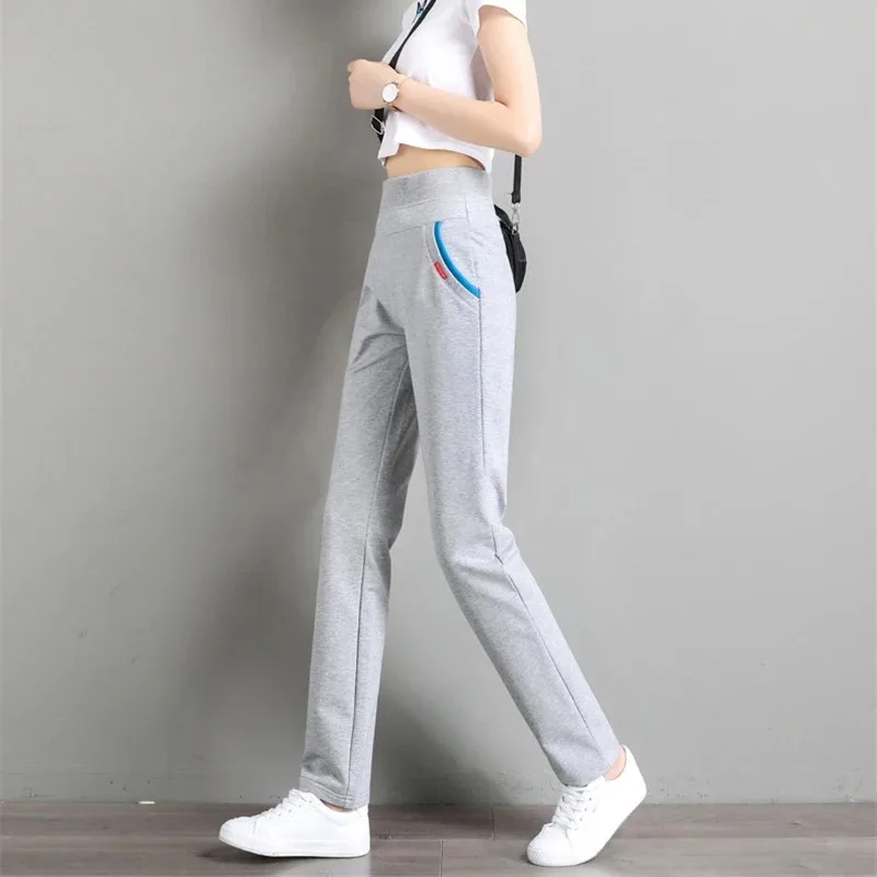 Outwear Fitness Sweat Trousers Vintage Baggy Elastic High Waist Straight Leg Pants Oversized Casual Loose Soft Sweatpants