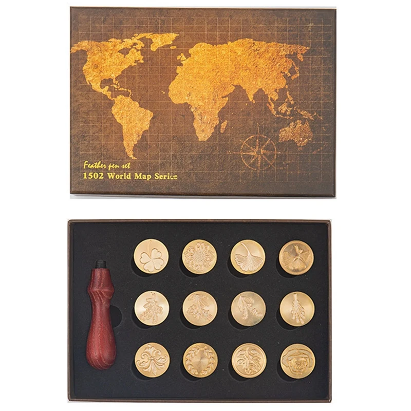 

AU61-Vintage Seal Wax Seal Head Wooden Handle Set Wedding Invitation Signed Children's Toy