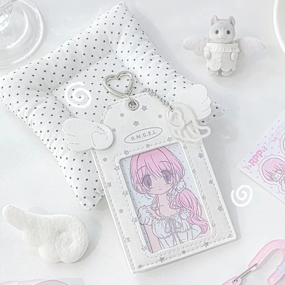 New PU Leather Card Backpack Pendant Chain Girly Style Angel Wing Card Holder Kawaii Collectible Display Case Card Protection