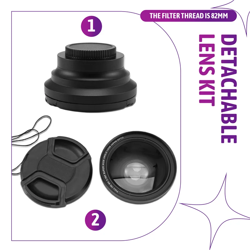 Professional 37Mm Macro+72Mm Wide Angle Lens 0.39X Full HD For 4K Camcorder-N34R