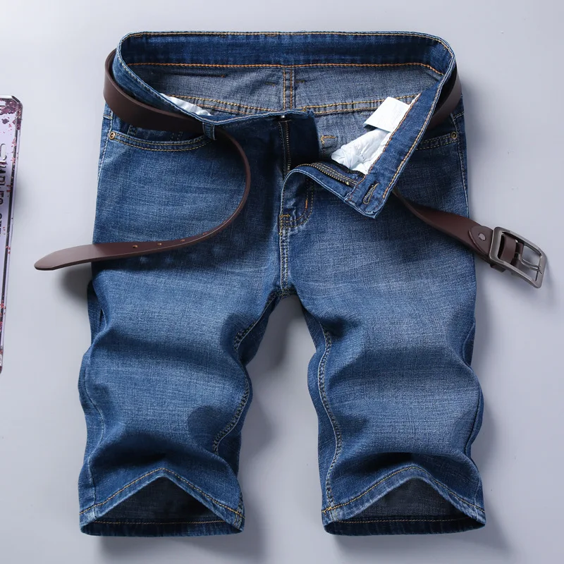 Nuevos Pantalones Cortos de Mezclilla Elásticos Finos de Algodón para Hombre, Estilo Bermuda, Largos hasta la Rodilla, Suaves, Colección Verano 2025