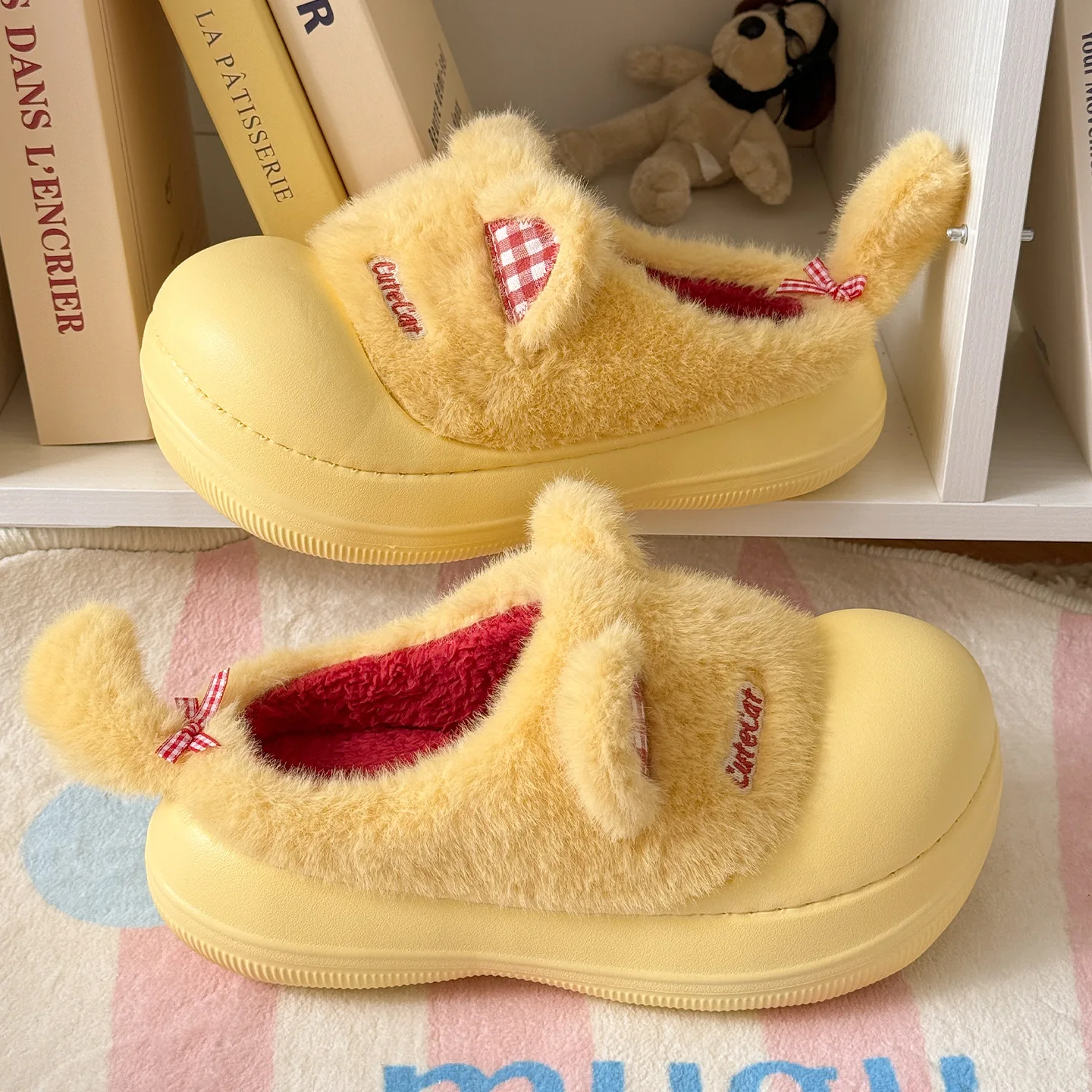 

New Funny Cat Cartoon Plush Slippers Women Thick Sole Non Slip Home Cotton Slippers Woman Cute Indoor Warm Fluffy Slides Shoes