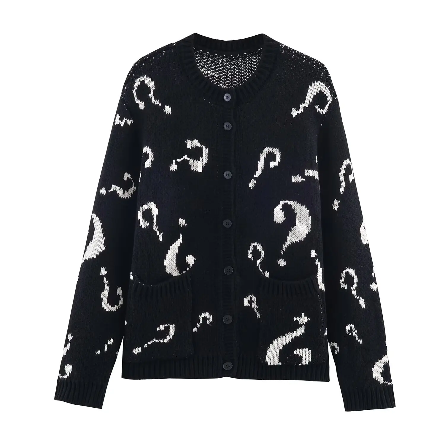 

Woman's Knitted Cardigan Round Neck Button-down Slim-fit Contrasting Colors Casual Versatile Sweater Early Autumn New Female Top