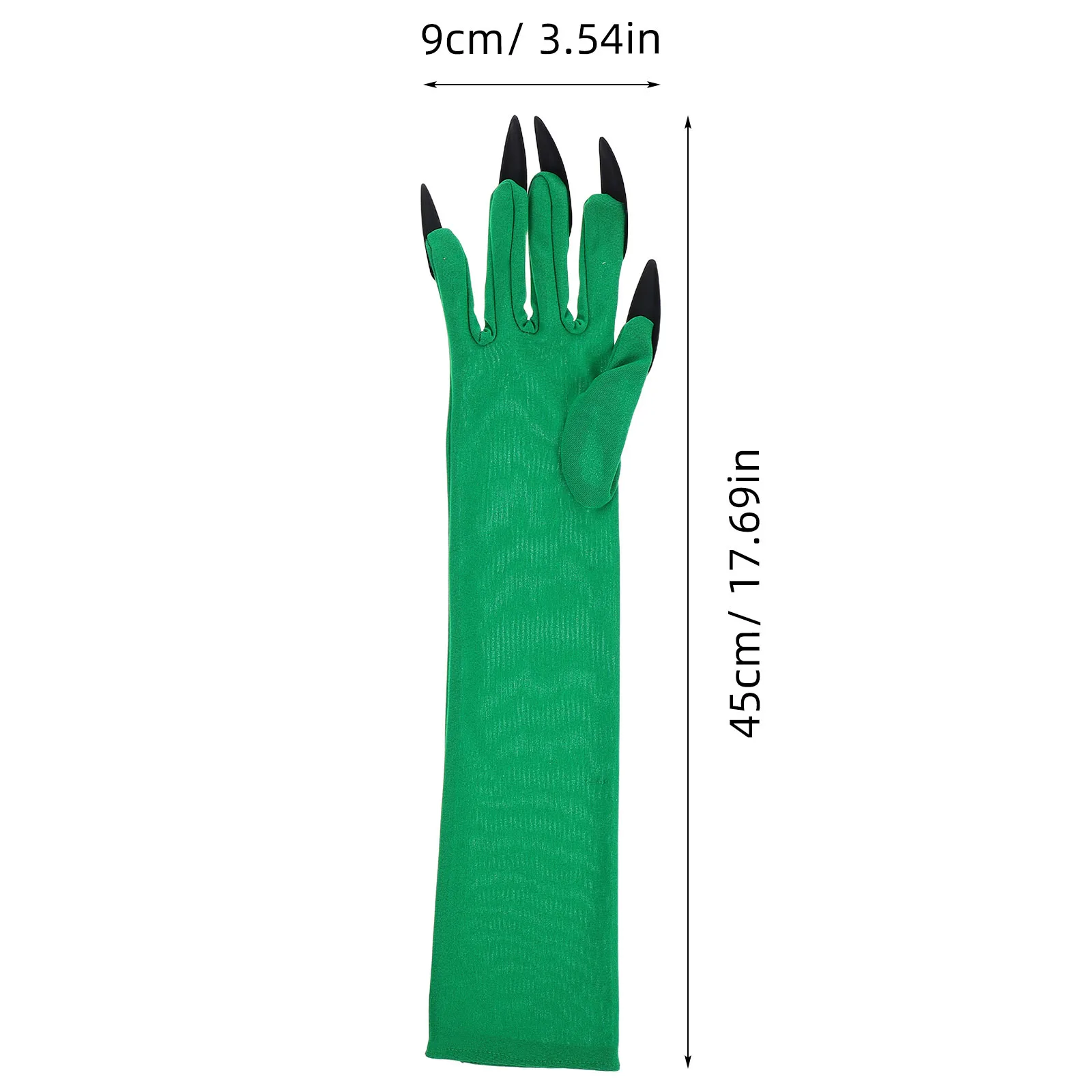 1 paire de gants à griffes vertes d'Halloween, longs doigts, accessoires de costume effrayants pour femmes, élastiques, confortables, cosplay, épouvantail