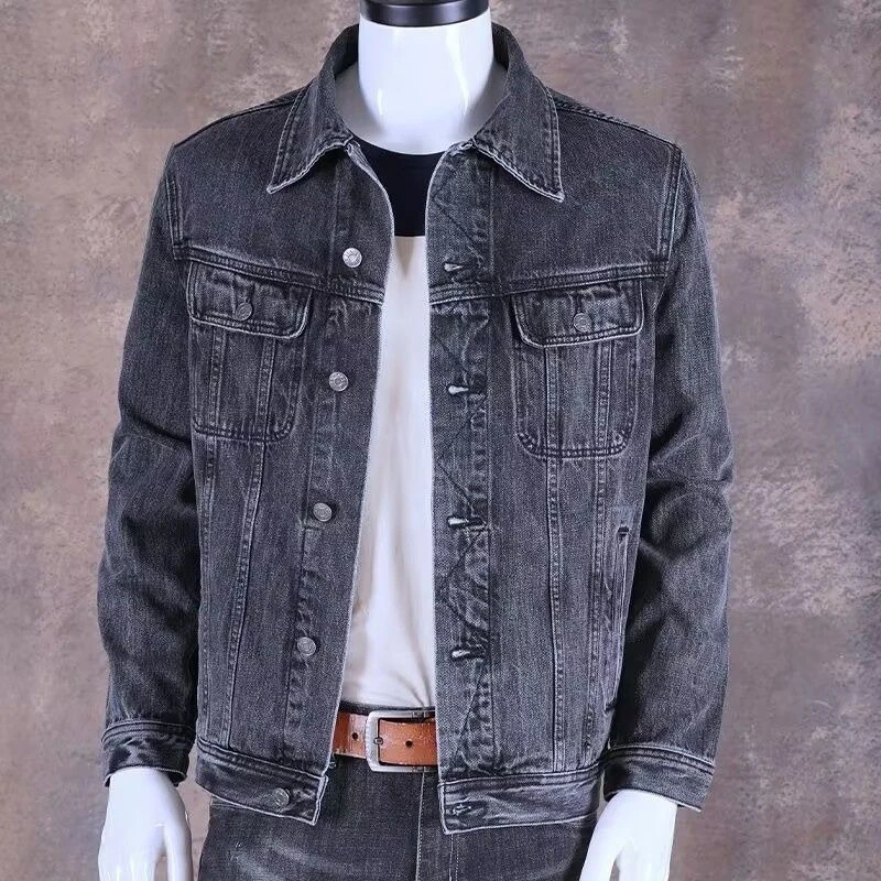 Men's Vintage Slim Fit Denim Jacket Spring Autumn Multi Pocket Workwear Casual Streetwear Coat