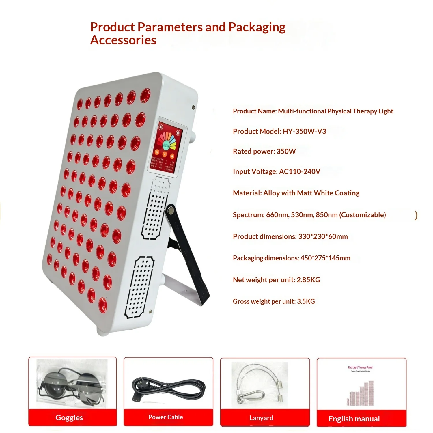 Panel de terapia de luz roja Led temporizador regulable de 660nm 850nm con soporte de mesa para dispositivos de belleza LED con luz de terapia infrarroja facial