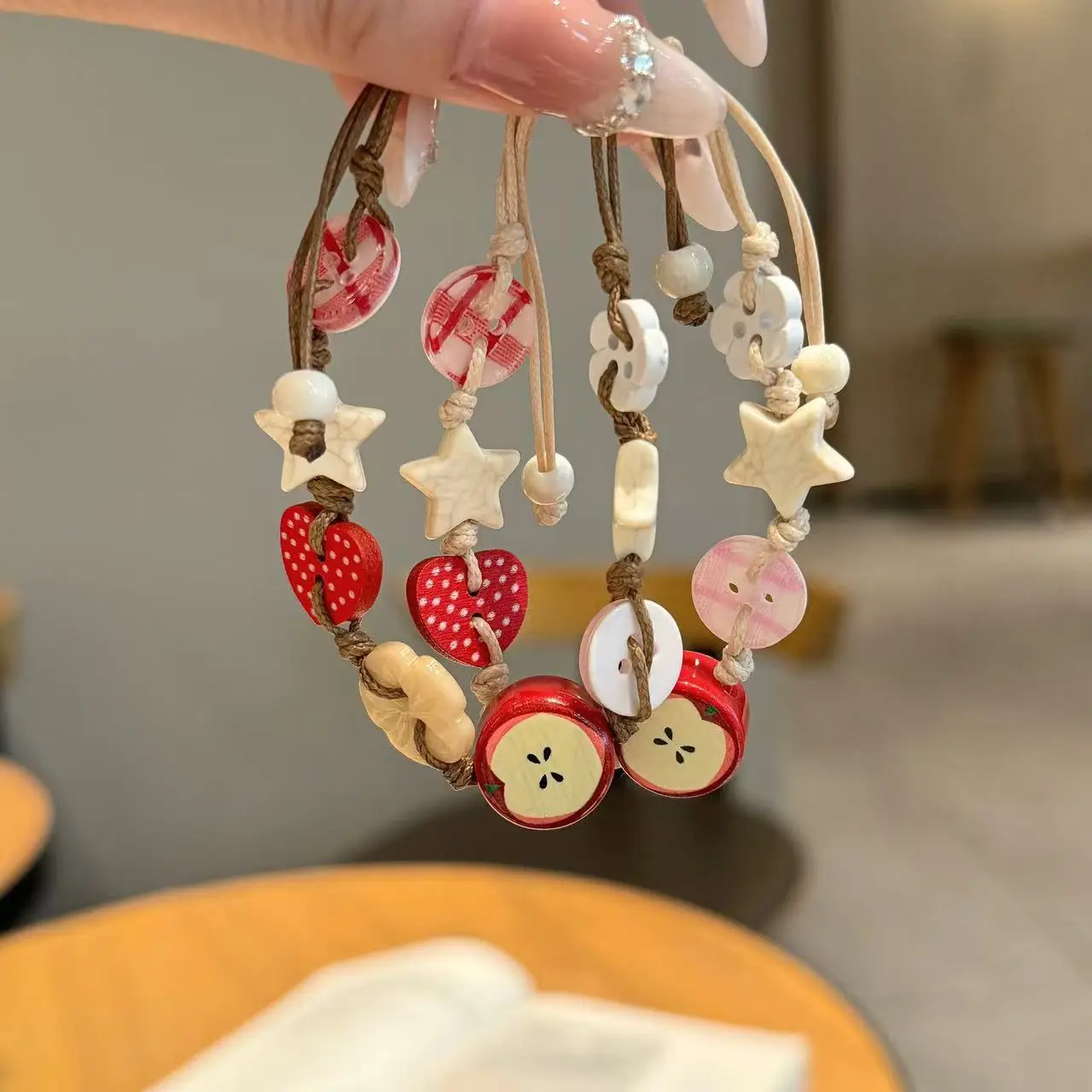 Lovely Apples Charm Bracelet for Girls with Brown Cord Fun and Stylish Accessory for Trendy Women Ladies Fashion Jewelry New