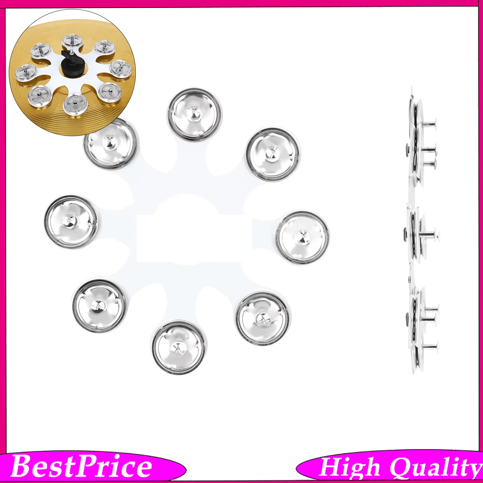 Stainless Steel Percussion Bells 8 Pcs Drum Cymbal Bells Metal Silicone Mount Drum Stand Step Parts for Drum Stage Studio Live
