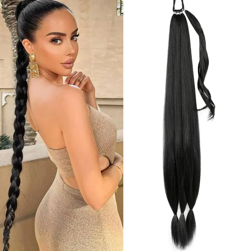 

DIY Ponytail Extensions Synthetic Boxing Braids Ponytail Hair Rope For Women High Temperature Fiber Black Brown Ponytail