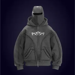 Y2K-Sweat Ă capuche zippĂ© vintage pour hommes et femmes, motif imprimĂ©, double chapeau, conception de degrĂ© froid, sweat-shirt, vĂȘtements gothiques respirants, mode