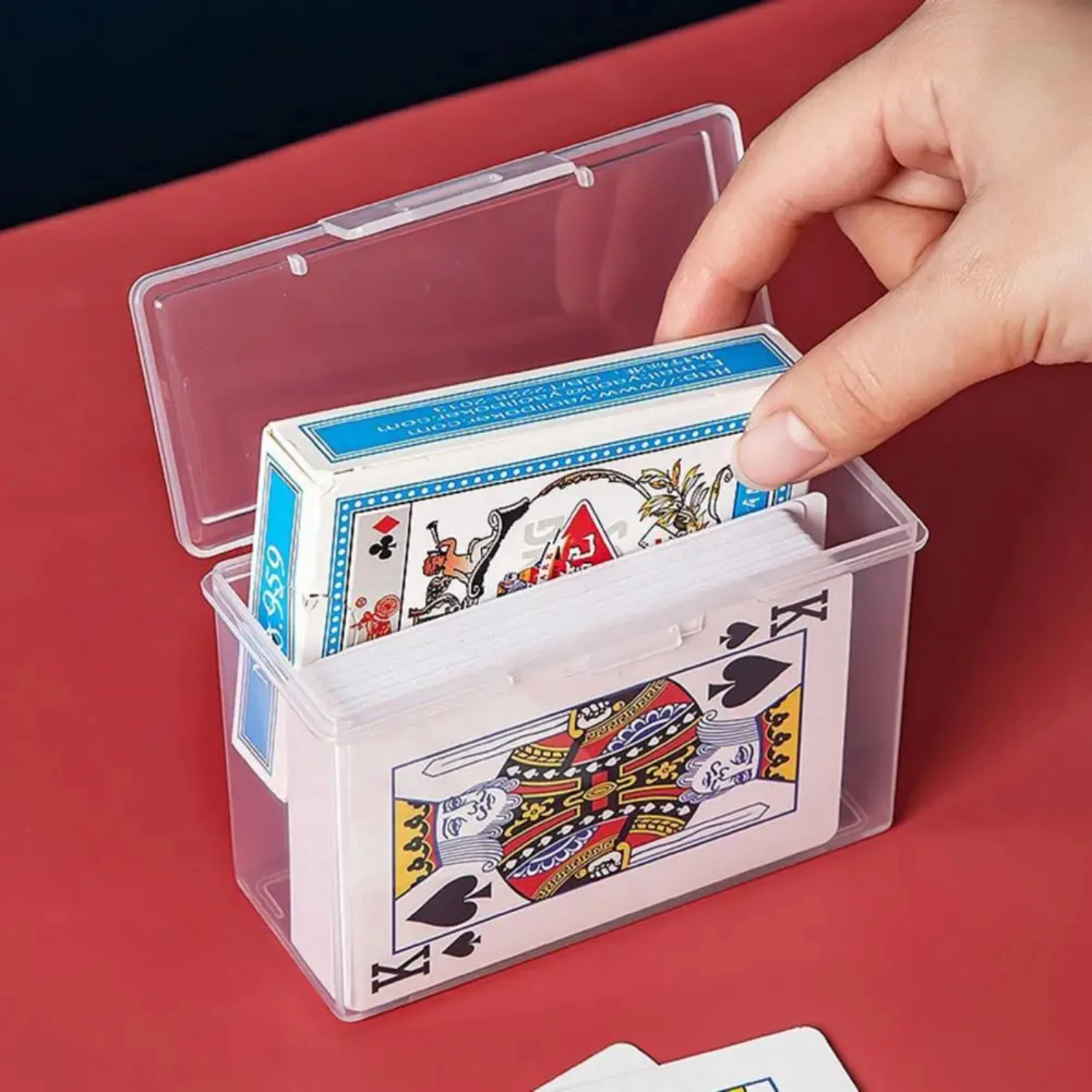 Transparent Clear Plastic Card Box Set of 2 with Easy Access Snaps Closed Design for Multi-Purpose Small Item Organization - Han