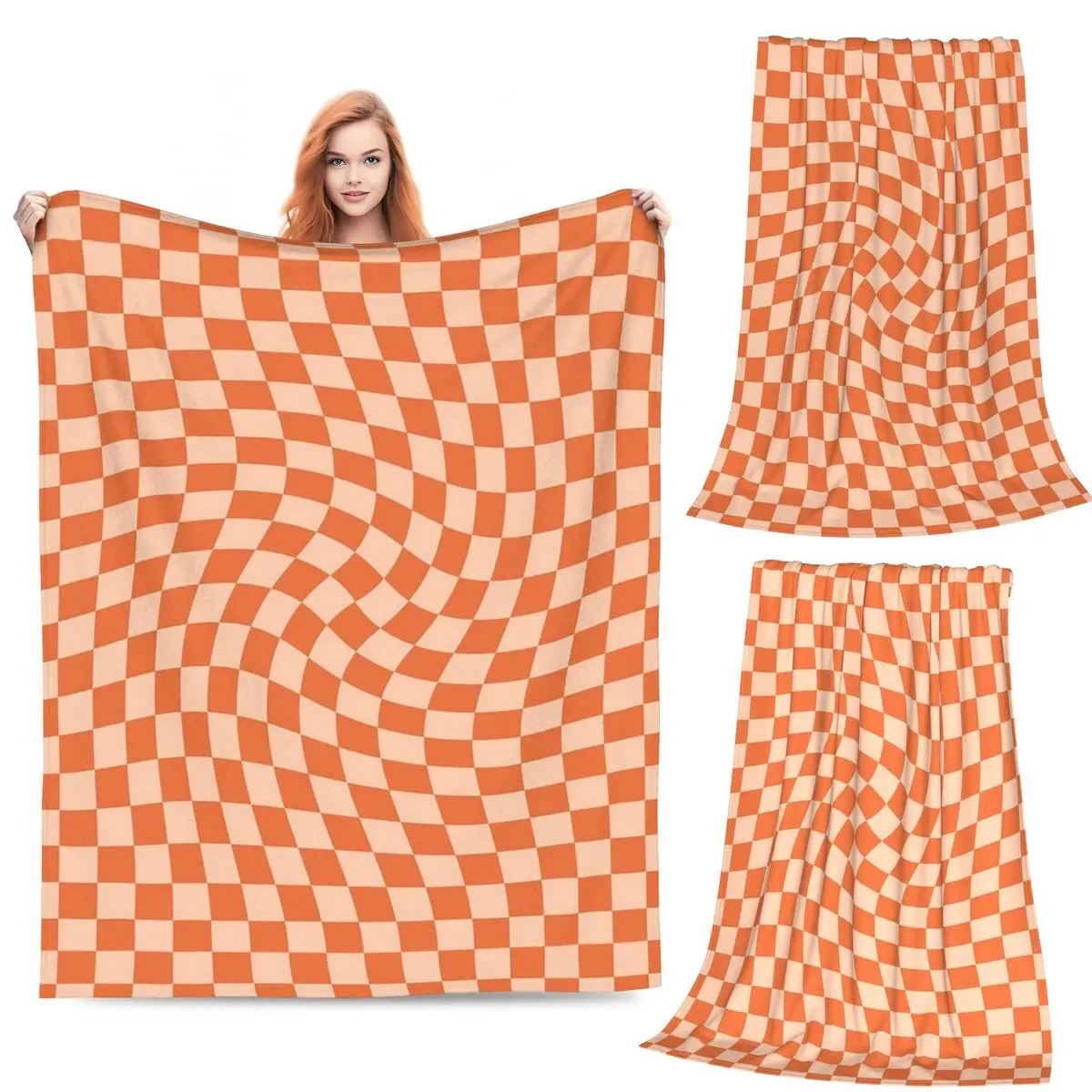 

Orange Twist Mini Checkerboard Pattern Blanket Flannel Sofa Throw Blanket Portable for Home Bedroom Travel Throws Bedspread