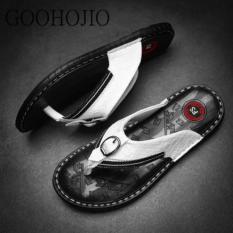 Summer Men Shoes High Quality Cow Split Leather Men Sandals Slip-on Beach Men Slippers Male Flip Flops Slippers Wear-resistant