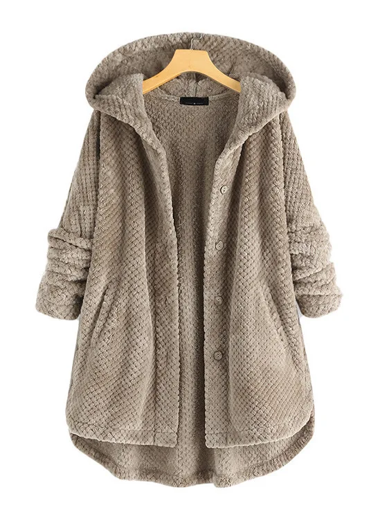 

Thiened Hooded Long Casual Jaet Pure Color Street Sle Women's Sweatirt Synthetic Fiber Long Sve Winter Coat