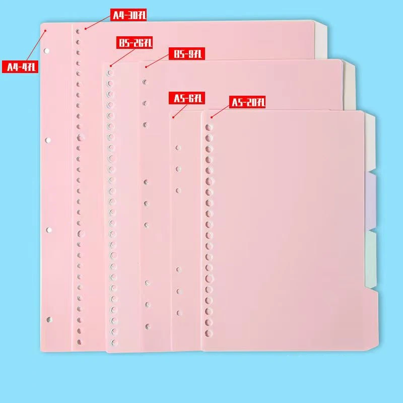 4Pcs/Set PP Binder Index Divider B5A5A4 Loose Leaf Notebook 20/26/30 Hole Colorful Page Spiral Separator School Office Supplies