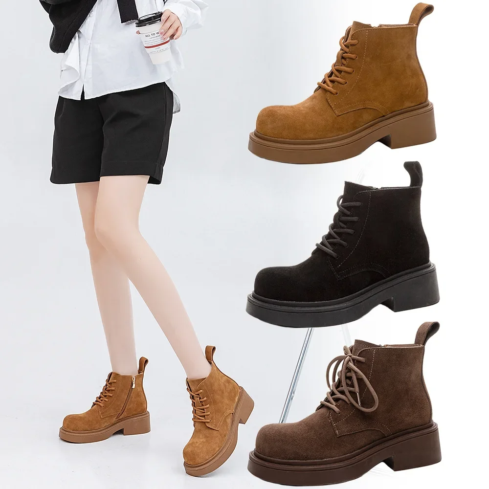 Smile Circle Ankle Boots Suede Leather women Flat platform Short Boots Ladies shoes fashion Autumn winter boots