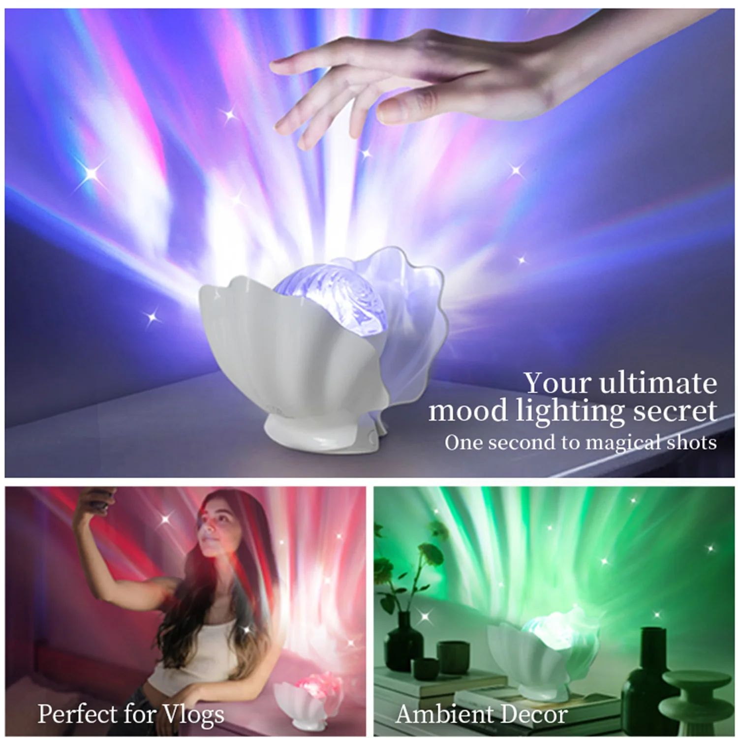 シェル投影雰囲気ナイトライトUSB充電式リモコン付きLEDオーロラプロジェクターランプ、家庭用子供部屋の装飾に