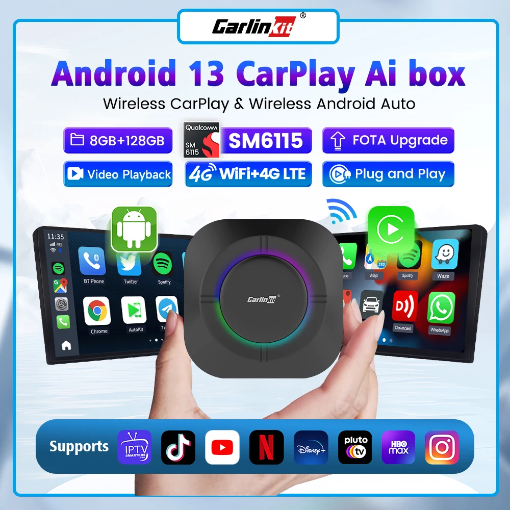 Carlinkit CarPlay Ai Box Wireless CarPlay Wireless Android Auto For Audi Bmw Mazda Toyota With Netflix YouTube 4G Qualcomm 6115