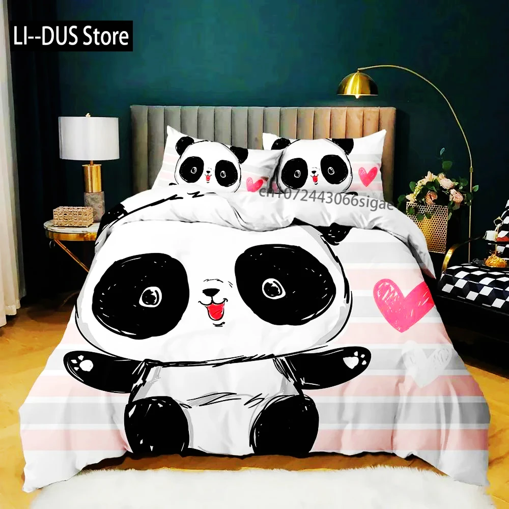 Panda Duvet Cover Cute Animal Bedding Set For Boys Girl Cartoon Giant Panda Polyester Comforter Cover Bear Printed Wildlife