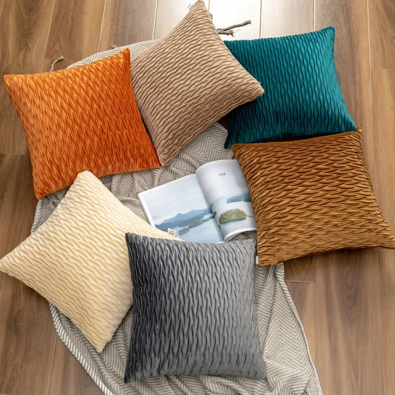 

45x45cm Solid Color Velvet Pleated Throw Pillow Cover Dutch Velvet Sofa Cushion Cover Pillowcases Office Waist Home Decorative