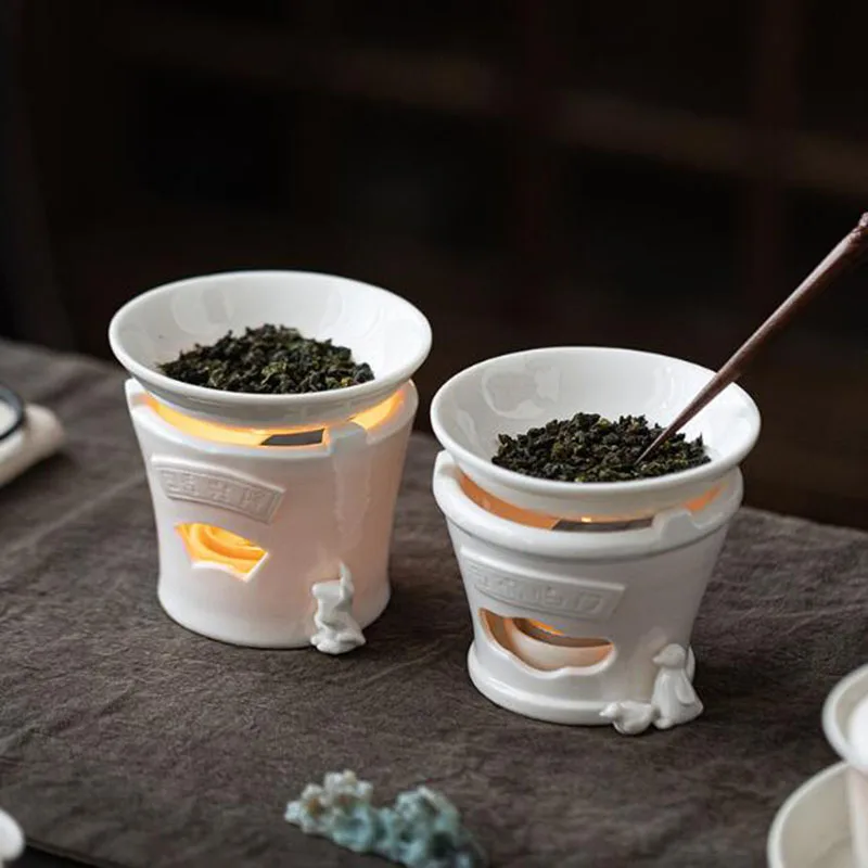 White Porcelain Tea Roasting Stove Aromatherapy Burner Essential Oil Furnace Tea House Candle Lamp Fragrance Censer Home Decor