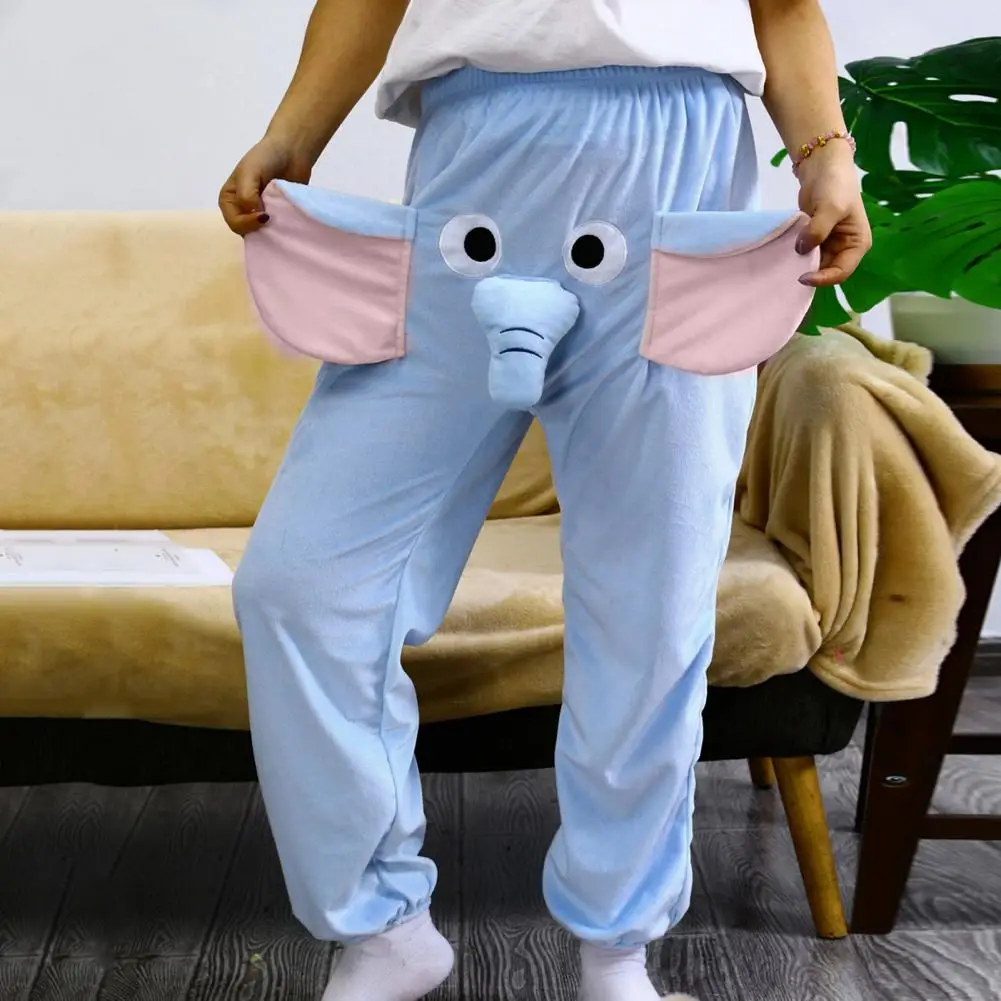 Cartoon Olifant Pyjamabroek Wijde Pijpen Losse Broek Dames Heren Lounge Broek Elastische Tailleband Mid-Rise Pyjamabroek