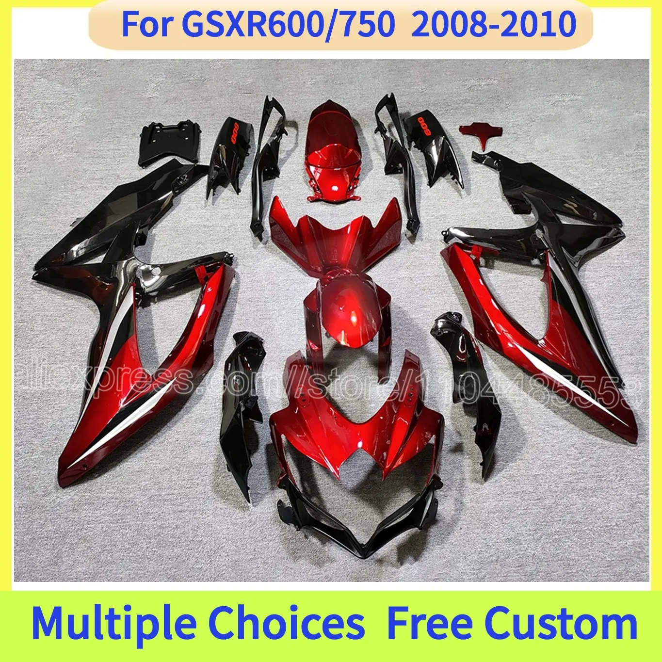 Motorcycle Fairings For Suzuki GSXR600 2008 2009 2010 GSXR 600 WVCV GSXR750 Complete ABS Full Body Panel Kit | Red Black