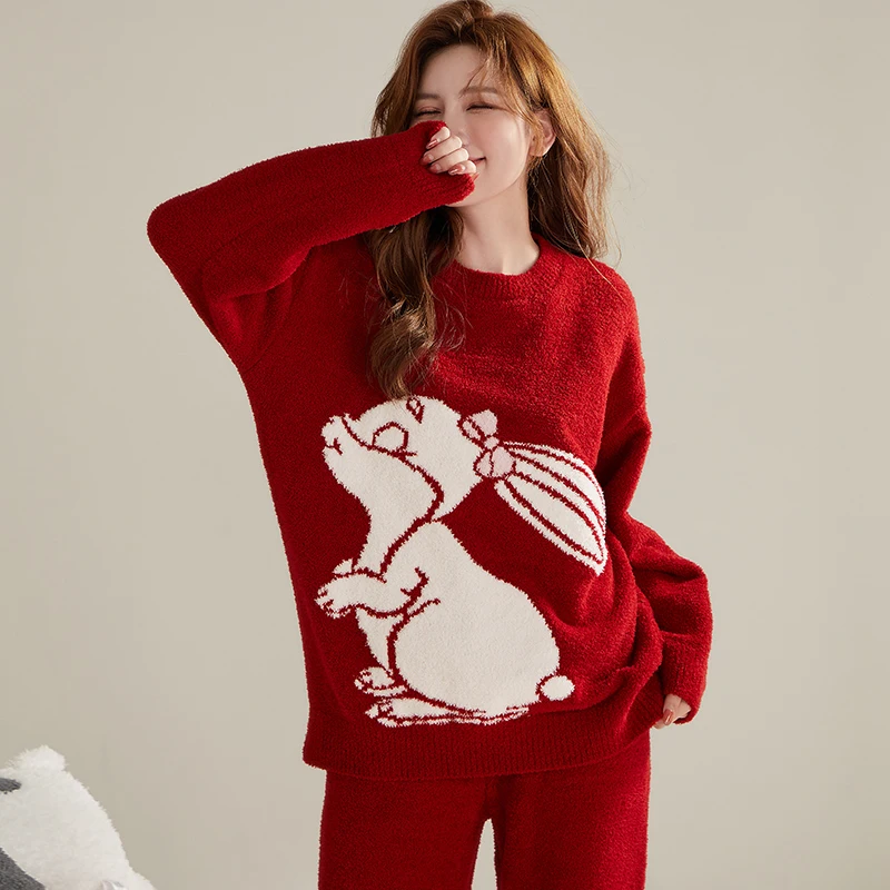 Newest Winter Women Pajama Set Warm Flannel Sleepwear Cute Cartoon Nightwear