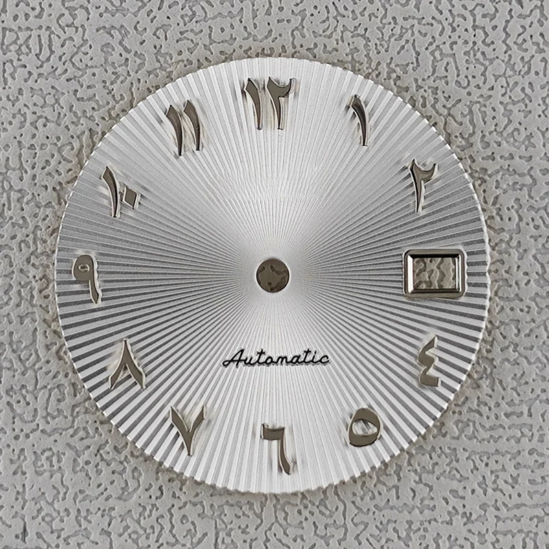 28.5mm Watch Dial With Watch Hands Arabic numerals radial texture Sunray Fit NH35 NH36 Watch Faces Automatic Movement
