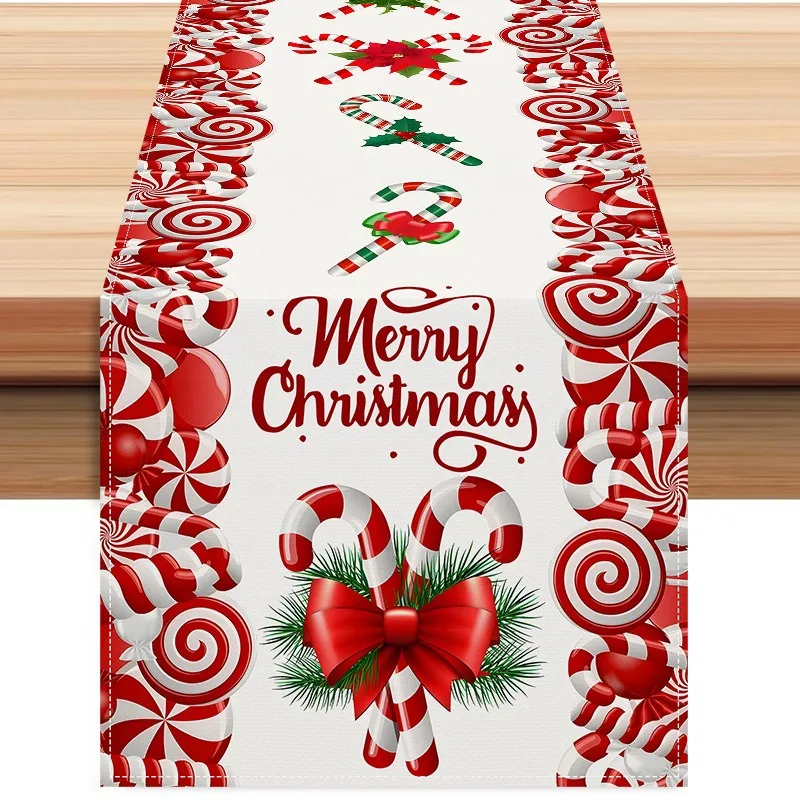 Christmas Table Runner Candy Letter Print Tablecloth Holiday Party Dining Table Decor Prop