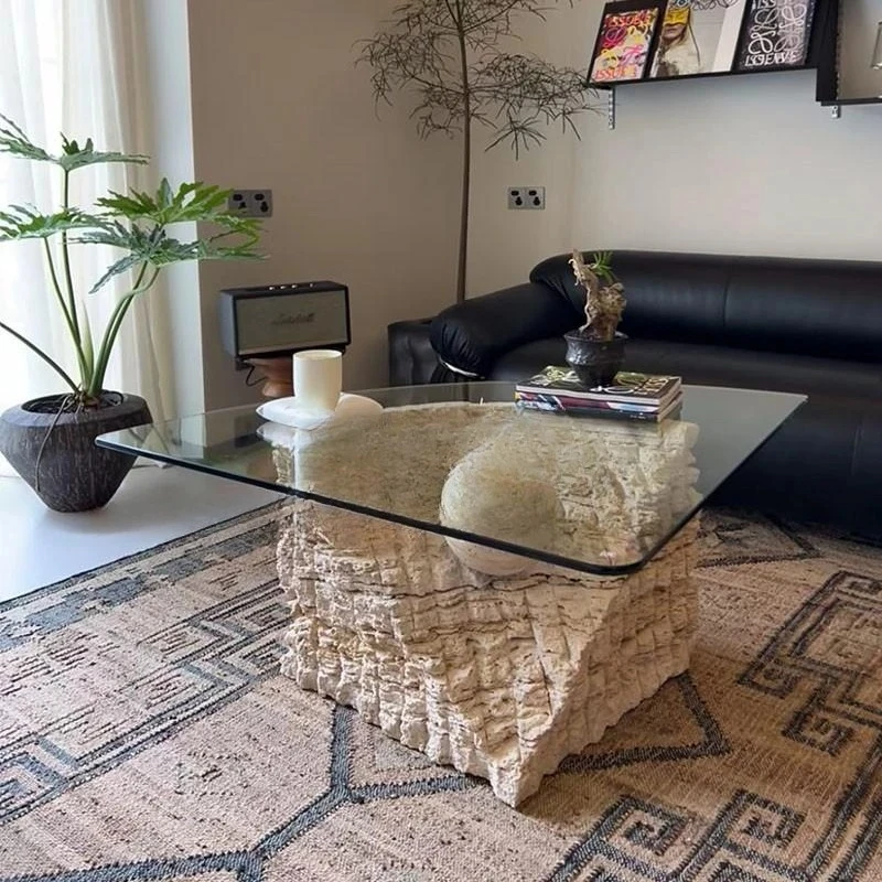 

Wabi Sand Wind Light Роскошный приставной столик из натурального травертина из стекла Современный простой приставной столик для дивана