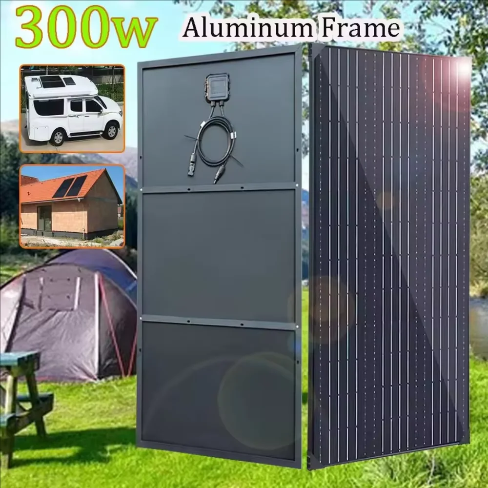 300W 150W Solarpanel mit Aluminiumrahmen 12V Batterieladegerät Leichtes Photovoltaik-Panel-Set für Wohnmobil, Boot, Haus, Balkon