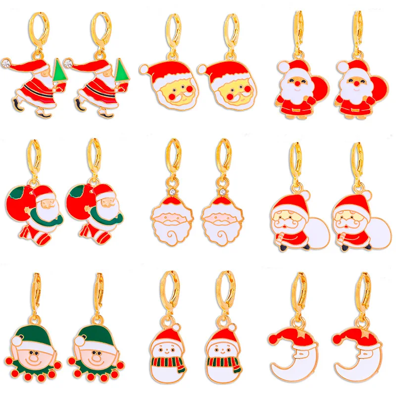 2026 جديد عصري لطيف الكرتون عيد الميلاد إسقاط أقراط المينا سانتا كلوز ثلج القمر معلقة هوب القرط مجوهرات للنساء #3