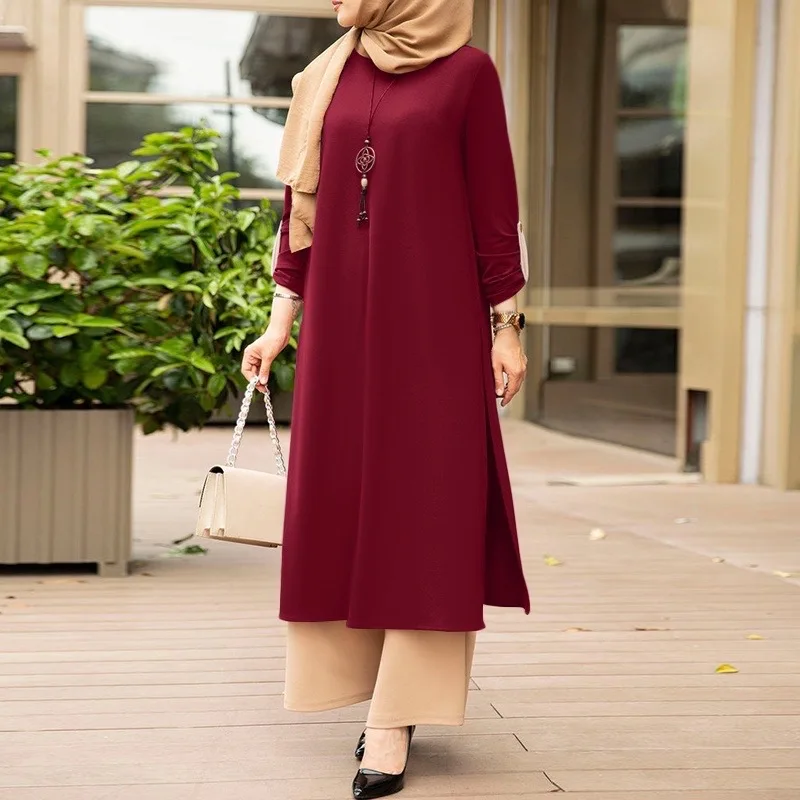 2024 Winter Women Muslim Arabian Casual Long Sleeve Slit Hijab Dress Dubai Abaya Robe Prom Dress Evening Dresses Plus Size 3XL